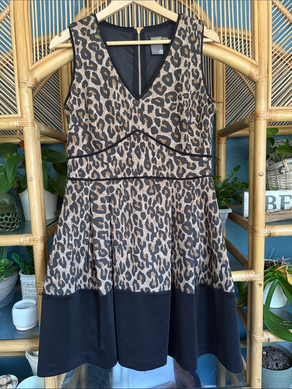 Taylor Leopard Print Fit-and-Flare Dress - Black and Tan